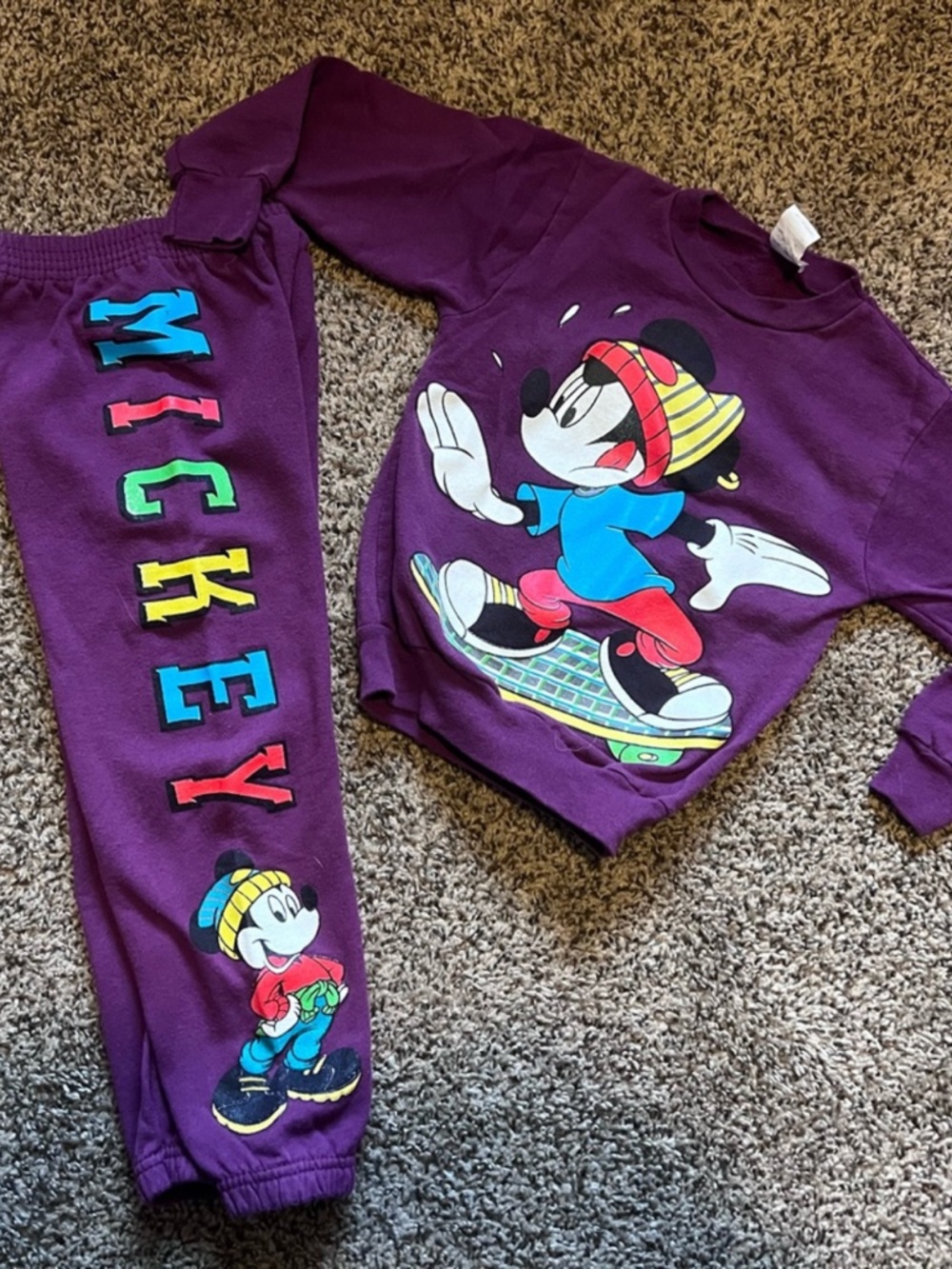 Vintage 90s Purple Mickey Graphic Sweatshirt and Jogger Set Size 4-5 (X Small)